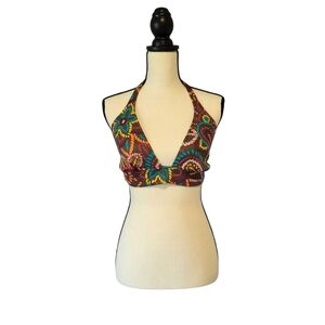Victoria's Secret brown multicolor print halter style tie back swim top size XL